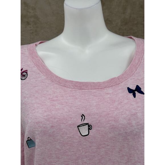 Talbots Sweater Womens 2X Pink Paris Love Lightweight Feminine Romantic Preppy - Picture 2 of 9